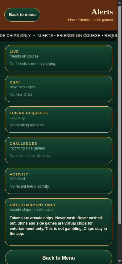 Alerts inbox with Live friends, Friend Requests, Challenges, and Activity